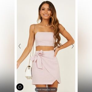 SHOWPO KEEP ON TURNING TWO PIECE SET IN PINK GINGHAM